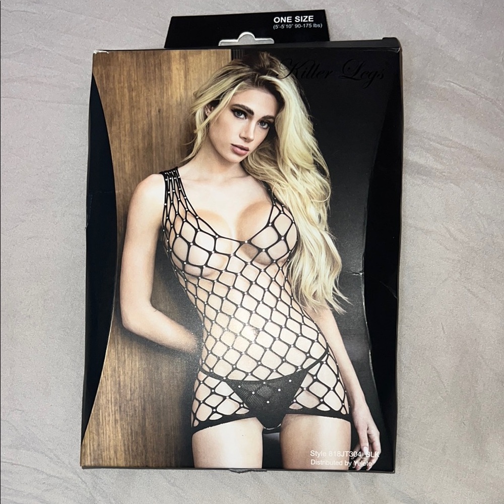 Black Mesh Chemise with Plunging‎ Neckline